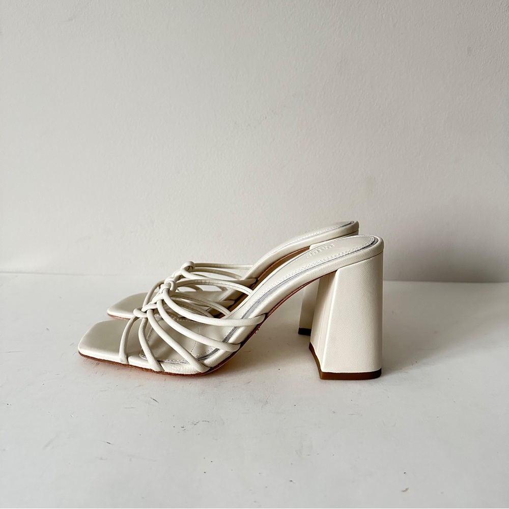 NEW Paige Becca Slip-On Strappy Cream Leather Block Heel Women's Sandals, Sz 7